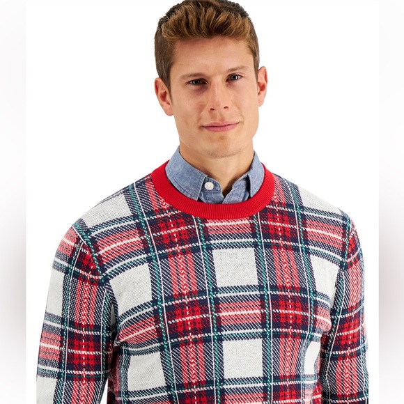 Charter club Christmas men’s size small sweater red white blue holiday plaid $70 - Picture 3 of 6